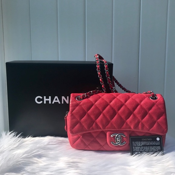 CHANEL Handbags - Chanel Coral Pink Caviar Leather Quilted Flap Bag